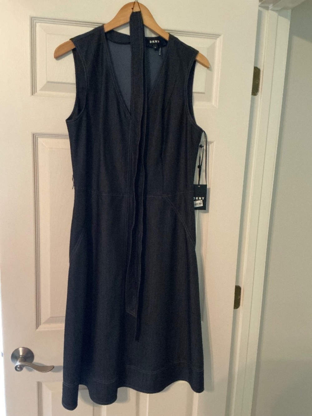 Dkny Womens V-Neck Denim A-Line Dress
